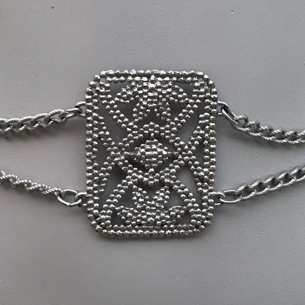 Vintage Stamped Steel Panel And Chain Fashion Belt Women's 30
